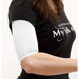 Tatjacket Tattoo Cover Up Concealer Sleeve, 2-PACK, Upper Arm or Calf coverage, UPF 50 Protection, Slip Free, for Men & Women (Unisex), LARGE, WHITE