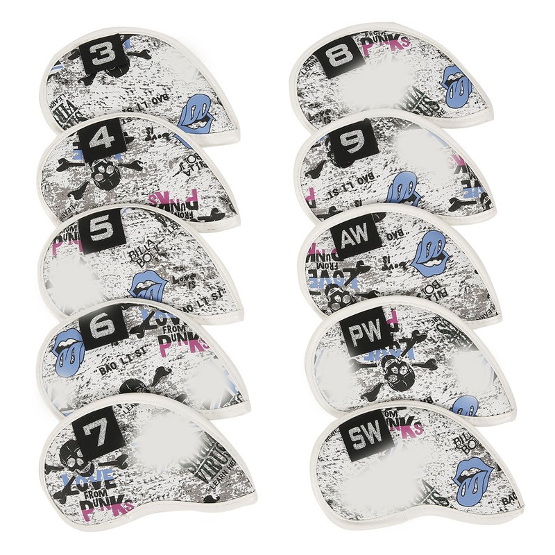 10pcs Golf Iron Covers Skull Pattern PU Scratch Proof Club