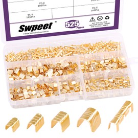 Swpeet 525Pcs Gold TC-1 TC-A TC-B TC-C TC-T Non-Insulated U Shape Wire Crimp Copper Terminal Connerctor Kit, Ring Lugs Crimp Cable Terminal for Crimp Solid Wires or Stranded Wires