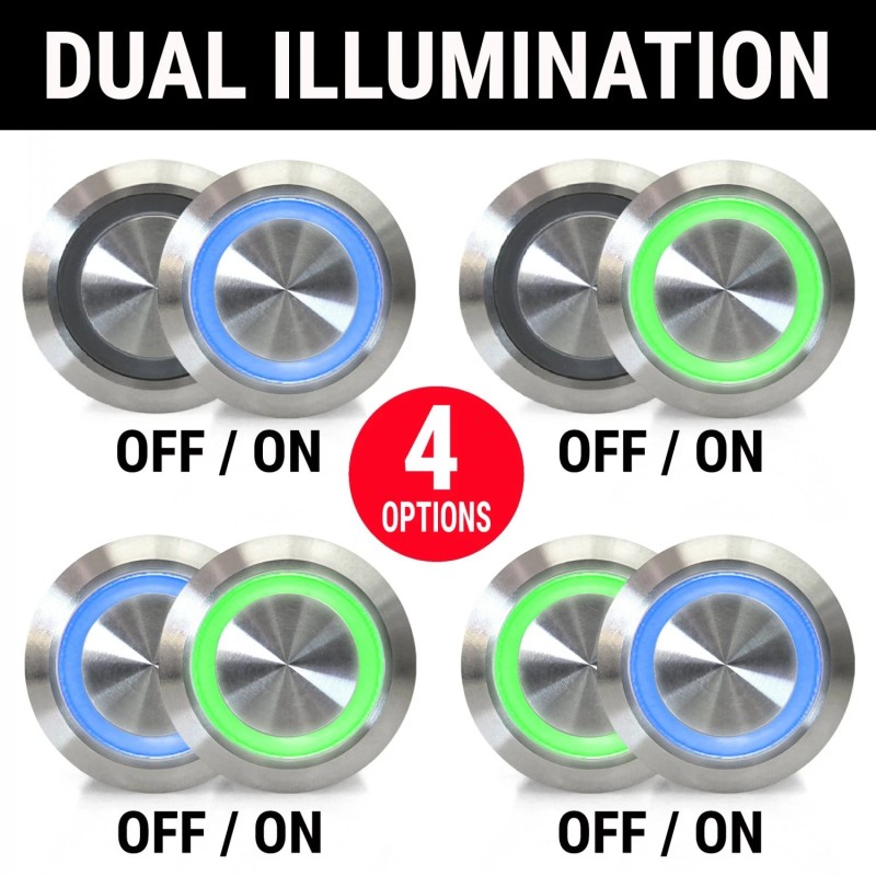 AutoLöc Power Accessories 19mm Billet 12V Momentary Push Button Switch