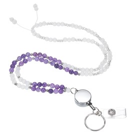 sourcing map Beaded Lanyards for ID Badges, 33.1" Teacher Lanyard ID Badge Lanyards with Clips for Women Beaded Lanyard Cute Teacher Gifts Chains Keychains, Purple