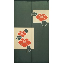 Noren Workshop 95153 Noren Japanese Style Stylish Modern Tapestry Blindfold Noren, Half Noren, Corner Camellia, Width 33.5 inches (85 cm), Length 59.1 inches (150 cm), Special Japanese Pattern