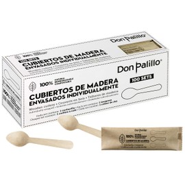 DON PALILLO - 100 Disposable Wooden Spoons Individually Wrapped in Kraft Paper Ideal for Coffee, Infusions, Desserts Biodegradable