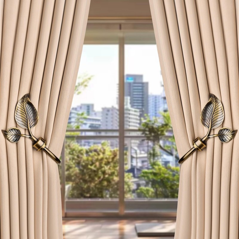 SUQ I OME Vintage Leaf Shaped Curtain Holdbacks, Bronze, 1