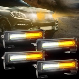 EASE2U E LED Emergency Strobe Lights for Vehicle Trucks, 4 in 1 LED 32W 12-24V Warning Hazard Flashing Strobe Light Bar, Roof and Side Installation Off Road (White Amber)
