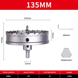 135mm Hole Saw LAIWEI Carbide Hole Cutter Stainless Steel Metal Drill Bit Tungsten Alloy Tip Cutting Diameter (5-5/16"TCT Hole Saw)