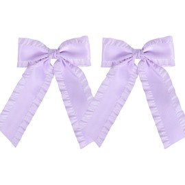 4" Ruffle Ribbon Hair Bow Clips for Girls,Light Purple Silky Satin Bowknot Alligator Barrettes with Long Tail,Cute Handmade Ponytail Holder Accessories for Toddler Teens Kids Women
