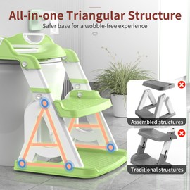 Meulife Potty Training Seat, Upgrade 2 in 1 Potty Training Toilet for Toddler, Toddler Toilet Seat for Boys Girls with Splash Guard, Anti-Slip Pad and Step Stool (Green)