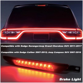 KEEGTBOX High Mount Stop LED Third Brake Light Fit For 2011-2017 Dodge Durango Jeep Grand Cherokee Dodge Caliber Jeep Compass(Red)