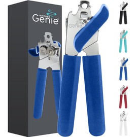 Kitchen Genie Slip Resistant Stainless Steel Manual Can Opener, Sharp Blade for Smooth Edge Cuts, Easily Open Cans, Ergonomic Handles with Easy to Turn Knob, Built-In Bottle Openers, Cobalt Blue