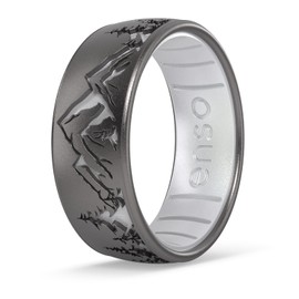 Enso Rings Etched Classic Silicone Rings - Comfortable and Flexible Design - Peak - Platinum/Pearl - Size 6