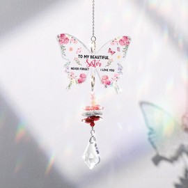 Funnli Sister Gifts from Sister, Butterfly Acrylic Crystal Suncatcher Sister Gifts, Ideal Birthday, Thanksgiving Day, Christmas Wind Chime Presents for Sister