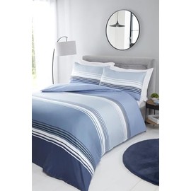 Rapport Home Blue Striped Microfibre Single Duvet Cover Set Soft Chicago Non iron Bedding Set