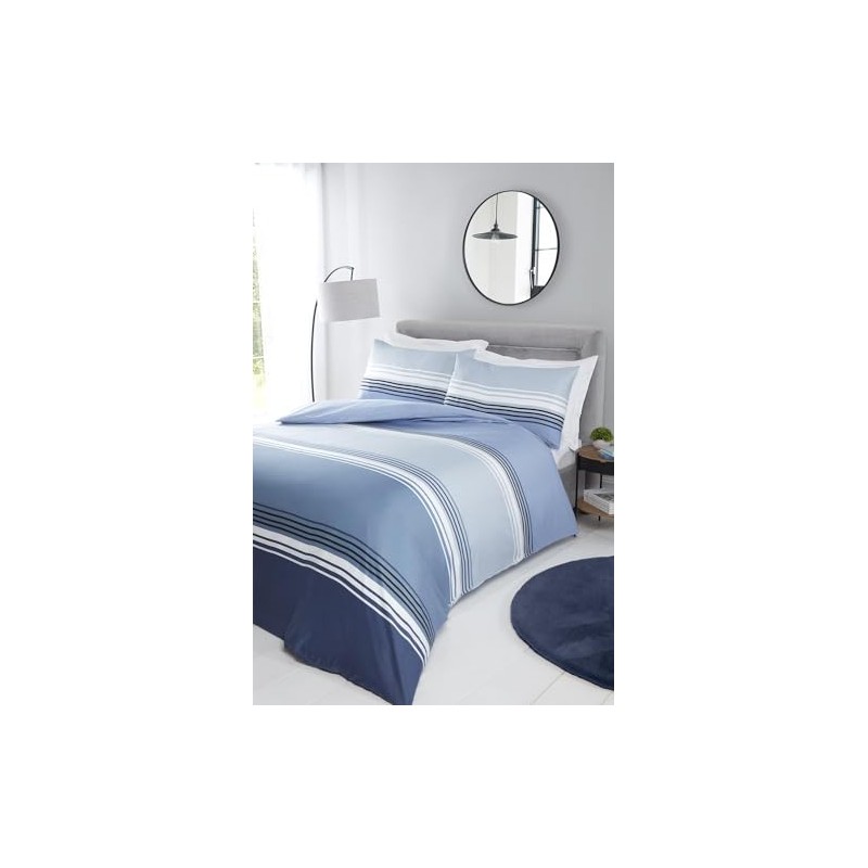 Rapport Home Blue Striped Microfibre Single Duvet Cover Set Soft
