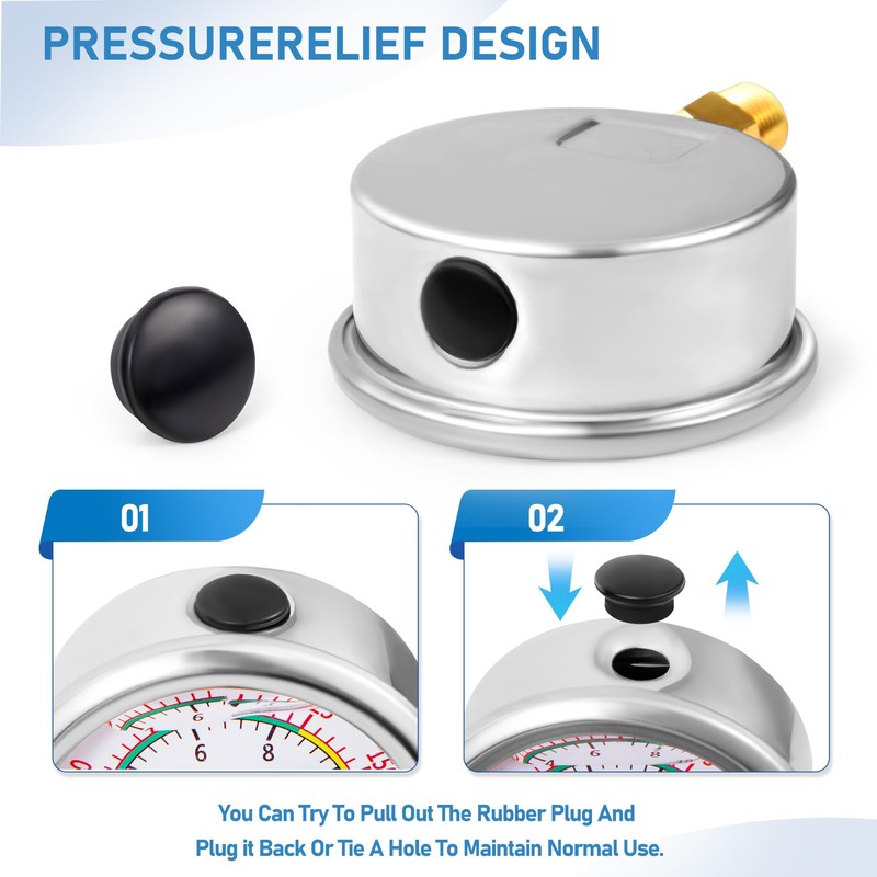 Water Test Pressure Gauge,2.5" Dial,0-200PSI/0-1.4MPA,with 1/4x 1/2 NPT and 1/4x