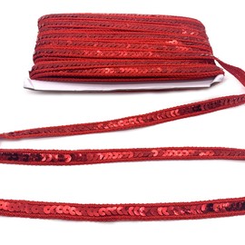 DHER 25 Meters Sequin Decor Ribbon, 12mm Sequin Ribbon, Glitter Sequin Ribbon Sequin Trim Ribbons Sequin Border Fabric Sequin Trim, Glittering Sequin Ribbon (Red)
