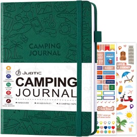 JUBTIC Camping Journal and RV Travel Log Book, A5 Adventure Journal for 25 Camping, Hiking Journal, Family Travel Books Camper Essentials Camping Gifts for Women-Dark Green