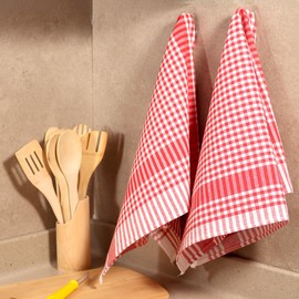 Cotoniche 6 Pack Checkered Kitchen Towel Set - Cute & Boho (19" x 27") Decorative, Smart Blend, Vintage and Luxury Versatile, Perfect as Dish Drying Rags, Wash Cloth,Coffee Towels and Bar Towel - Red