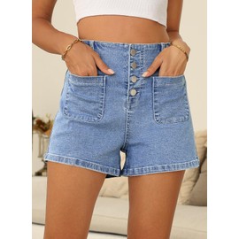 SIDEFEEL Women's Jean Shorts Button Fly Stretchy High Waisted Summer Denim Shorts Pants with Pockets