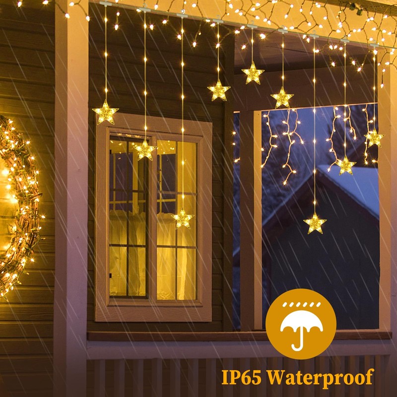 Marchpower 9 Stars Curtain Lights Warm White, IP65 Battery Operated