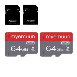myemuun 64GB Micro SD Card 2-Pack, C10 High Speed, with Adapter for Smartphone, Tablet,Game Console,Security Camera and Dash Cam (2 x 64GB)