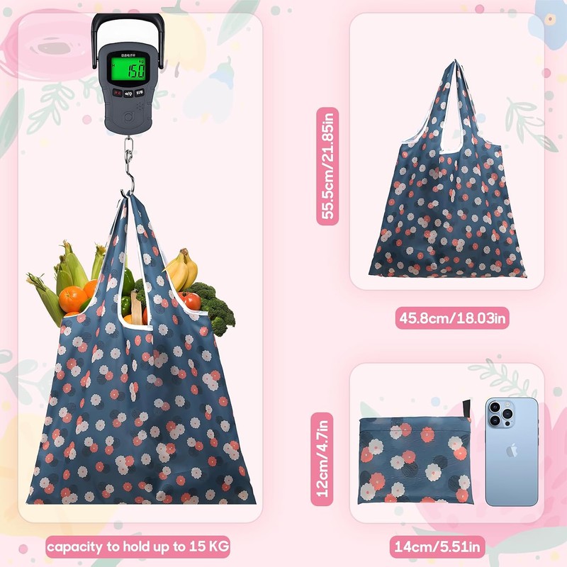 Paquete de 12/6 Bolsas Pleglables Reutilizables para Mandado, Bolsas Ecológicas