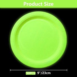 APUXXJUPA Glow in the Dark Neon Birthday Plates, 50 Pcs 9 x 9 inches Yellow Bulk Paper Plates Glow Party Plates for Neon Glow Party Supplies Let's Glow Party Decorations