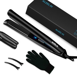 ALEELAI Flat Iron Hair Straightener and Curler 2 in 1 Plancha de Cabello with 3D Floating Plates, Smart Temperature Control, MCH Heating, Dual Voltage 100V-240V & 360° Rotatable Extra-Long Cord