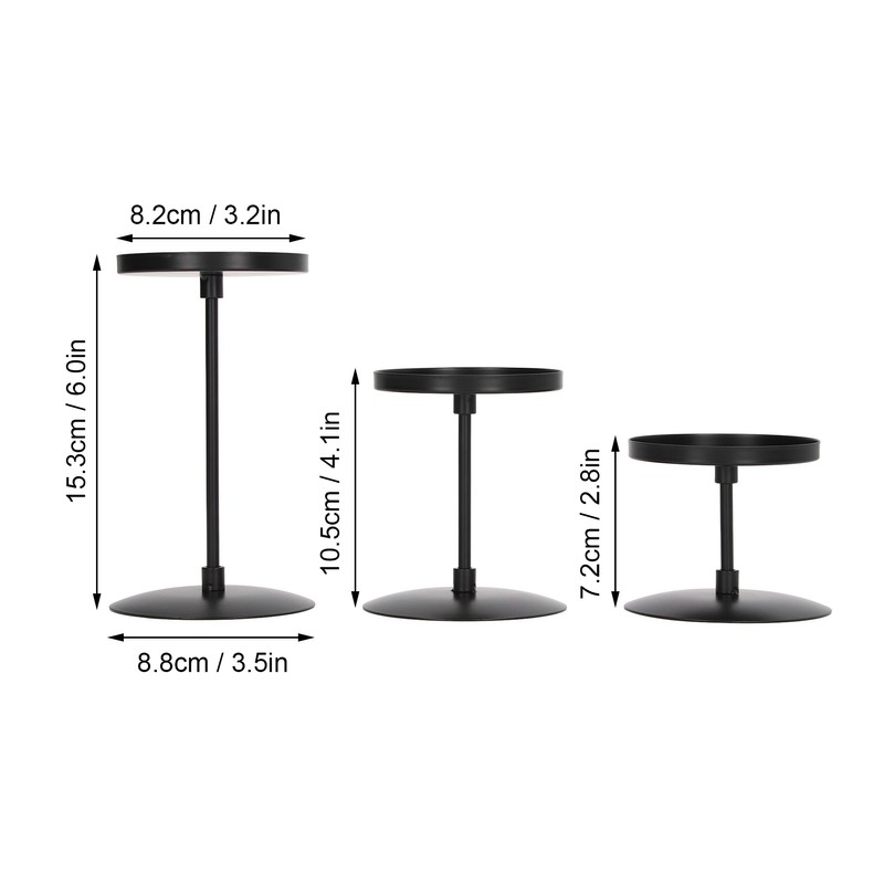 3pcs Pillar Candle Holder Black Double Sided Black Piano Paint