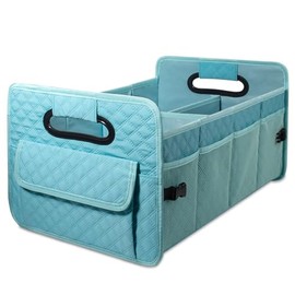 JiatuA Car Trunk Organizers and Storage for SUV, Collapsible Multi Compartment Container Box Adjustable Car Accessories for Women Men, Lake Blue