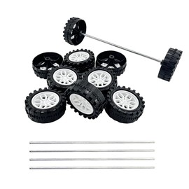 10PCS Toy Car Wheels 2mm Dia Shaft Plastic Car Wheels with 5PCS Shaft Round Rod Axles for RC Car Truck Robot DIY Model Toy Building Accessories (2x11x31mm White)