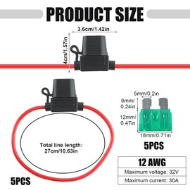 5Pcs Inline Fuse Holder 12v 12AWG Waterproof Automotive Medium Size DC Fuse Holder with 30A Blade Fuse Copper Wire for Car Truck Motorcycle Boat Reliable Overcurrent Protection & Easy Installation