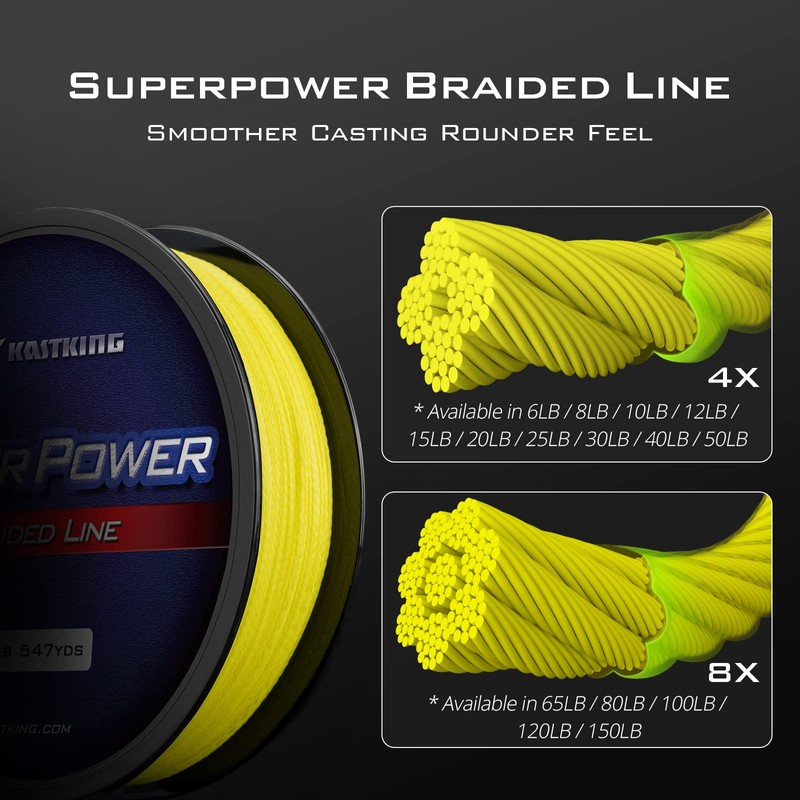 KastKing Superpower - Línea de pesca trenzada, amarillo, 12 libras,