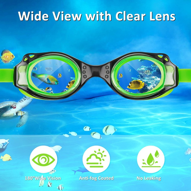 Kids Swimming Goggles with Adjustable Strap 2 Pack, Anti Fog