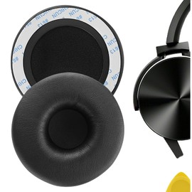 Geekria QuickFit Protein Leather Replacement Ear Pads for SONY MDR-XB450, XB450AP, XB550AP, XB650BT WH-XB700 Headphones Earpads, Headset Ear Cushion Repair Parts (Black)