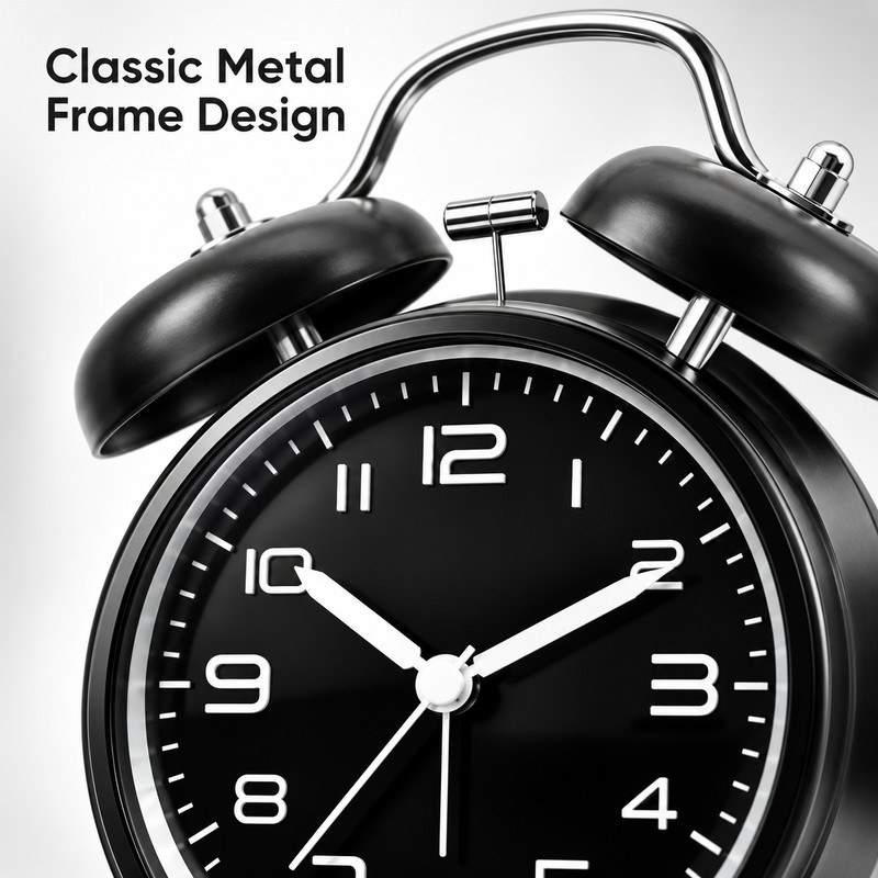 4 Inch Twin Bell Alarm Clock with Metal Frame –
