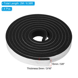 PATIKIL Foam Weather Stripping for Doors, 2 Rolls 5/8" W x 3/16" T Foam Seal Tape Adhesive Insulation Strip for Door Window Air Conditioning, Black(13 Ft Total Length in 2 Rolls)