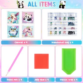 UBJUBT 4PCS Diamond Art Kits for Adults and Kids, Cute Animals 5D Diamond Arts and Crafts Set, DIY Crystal Art Mosaic Kits for Kids, Beginner, Perfect for Living Room Wall Decoration (A)
