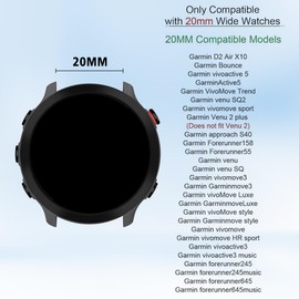 (5 PACK) Elastic Solo Loop Bands for Garmin Vivoactive 6/5/3/Music,T Tersely 20mm Soft Adjustable Nylon Sport Band for Venu SQ 2/SQ/2 Plus, Forerunner 55/158/245/645 Music(Black+Dark Grey+Pink+Cactus+Starlight)