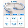 Flat Plug 1Ft Short Extension Cord, White 90-Degree Plug Low