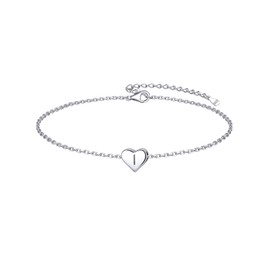 ChicSilver Sterling Silver Anklets for Women Waterproof, Silver Heart Initial Ankle Bracelets, 14K White Gold White Gold Anklets for Women Beach Foot Jewelry