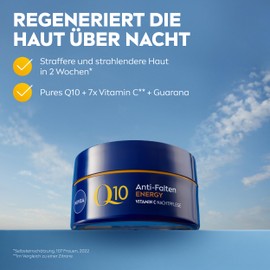 NIVEA Q10 Anti-Wrinkle Energy Vitamin C Night Cream, Moisturising Night Cream with Q10, Vitamin C and Guarana Extract, Firming Face Care for Tired Skin (50 ml)