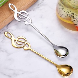 Music Note Spoons for Music Lover Gifts for Women Men Coffee Spoons Set for Coffer Lover Birthday Gifts for Friend Family Stainless Steel Musical Teaspoons Set of 2 (Gold + Silver)