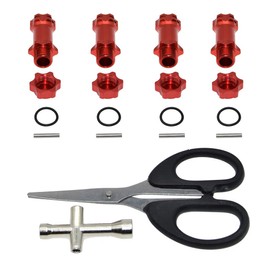 17MM Wheel Hex Hub 30MM Extension Adapter & Capped Longer Anti-Dust Combiner Coupler for 1/8 RC Model Car and 2 Tools(Red)