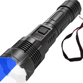 Sulitcamp Rechargeable Flashlights High Lumens, Super Bright Flash Light, 2-in-1 Zoomable Handheld Flashlight, Portables LED Flash Light with Power Display(White & Blue)