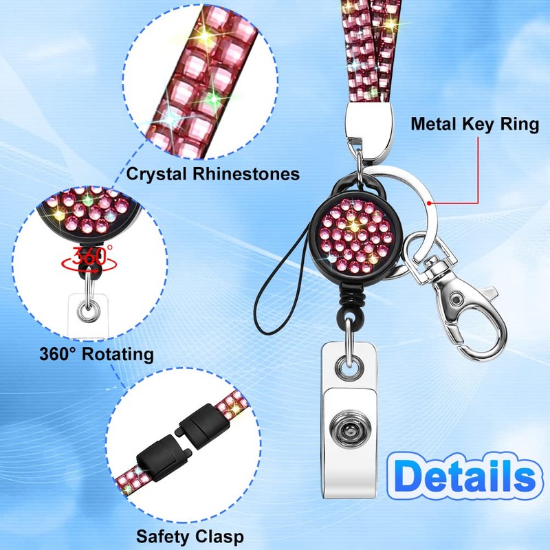 SAVORI Badge Holder with Lanyard, Bling Retractable ID Holder Rhinestone