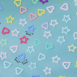 yueton 300PCS Cute Nail Art Charms Acrylic Star Heart Nail Art Charms Sweet Colorful Nail Art Charms Lovely Nail Decoration Resin DIY Nail Art Supplies for Women