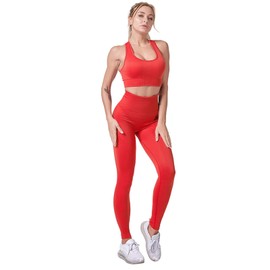 Jamron Women's Stretch Fit Yoga Clothing Set Sports Bra+Leggings 2PCS Tracksuit Gym Fitness Activewear Red SN071202 L