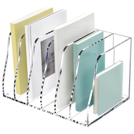 SANRUI Acrylic Magazine File Holder, 6 Vertical Compartments Desk Document Sorter Organizer, Clear Folder Rack Binder Bookstore Workspace Sorters for Office Accessories Organization Storage