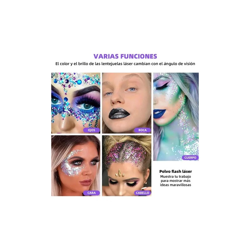 9pz Body Glitter Maquillaje Cabello Cuerpo Brillos Colores